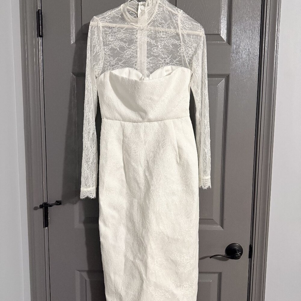 Lace Sleeve Cup Detail Midi Dress - White Six Stories